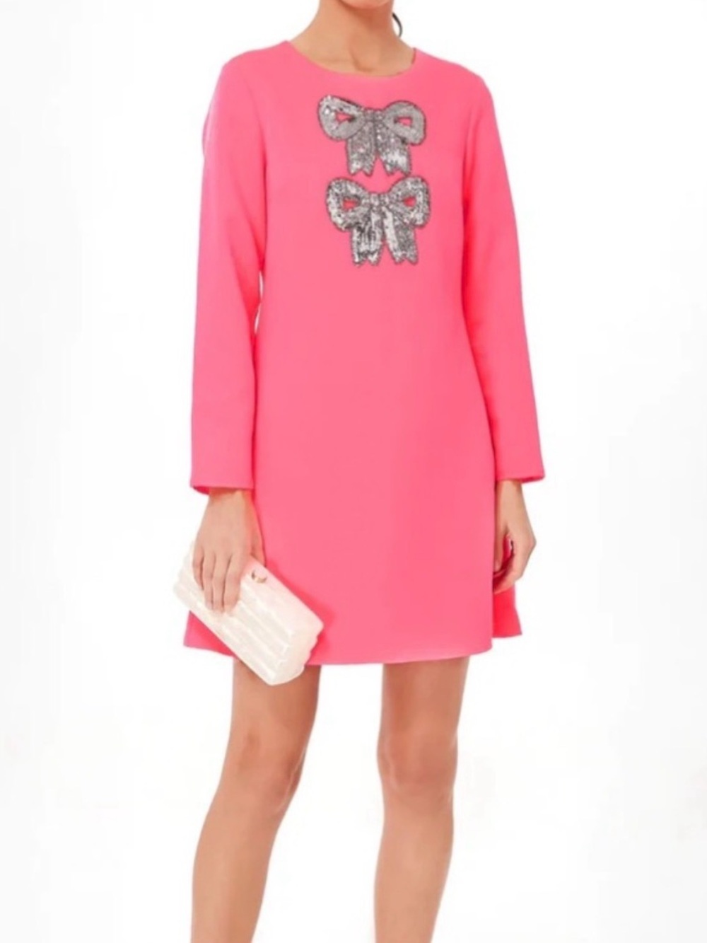 Sail to Sable Bright Pink Sequin Bow Shift Dress